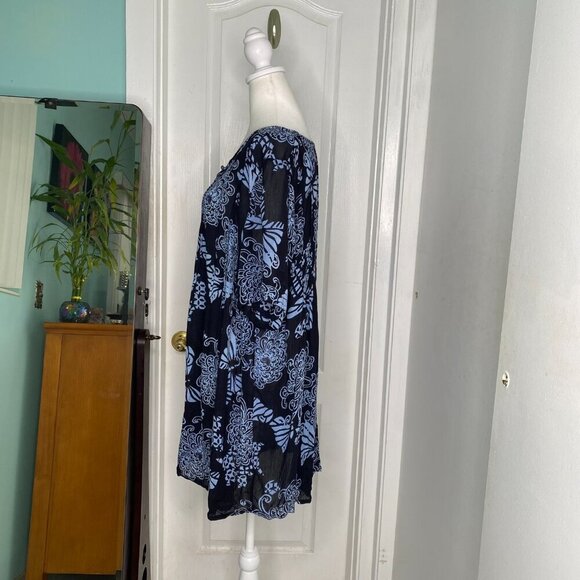 Roaman's Blue Floral Short Sleeve Lightweight Button Down Rayon Top, 18W #291 - Picture 2 of 10